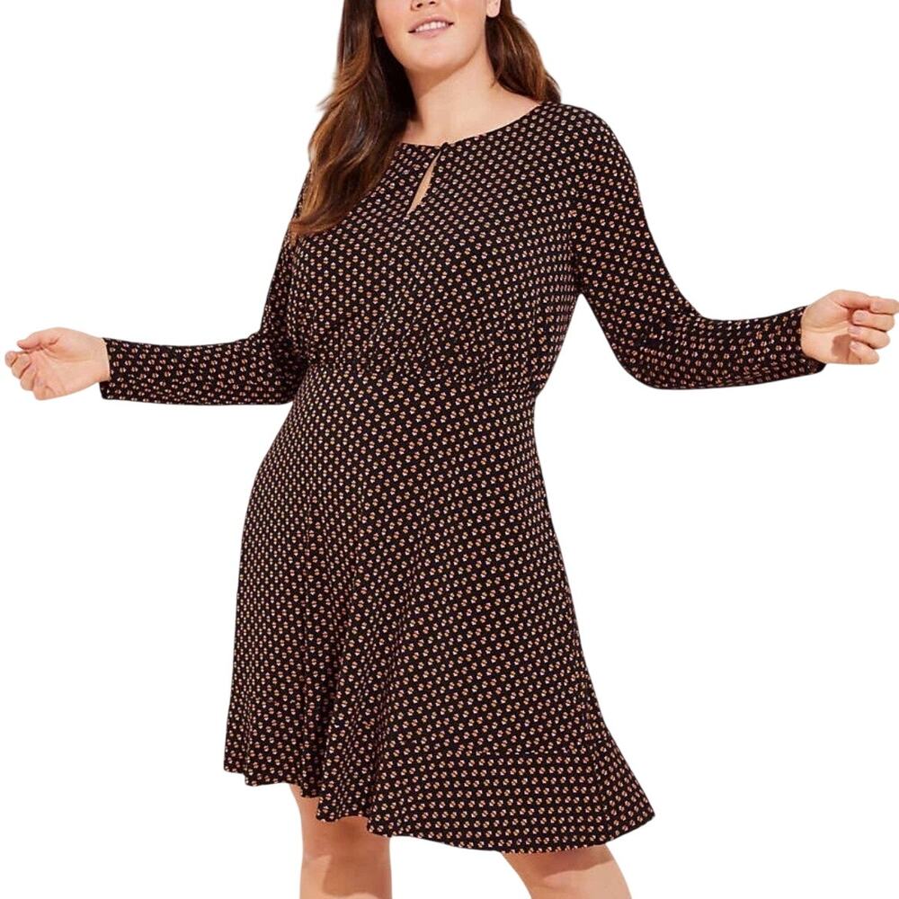 Loft Ann Taylor Ditzy Floral Key Hole Cutout Dress Size 8 Long Sleeve Career